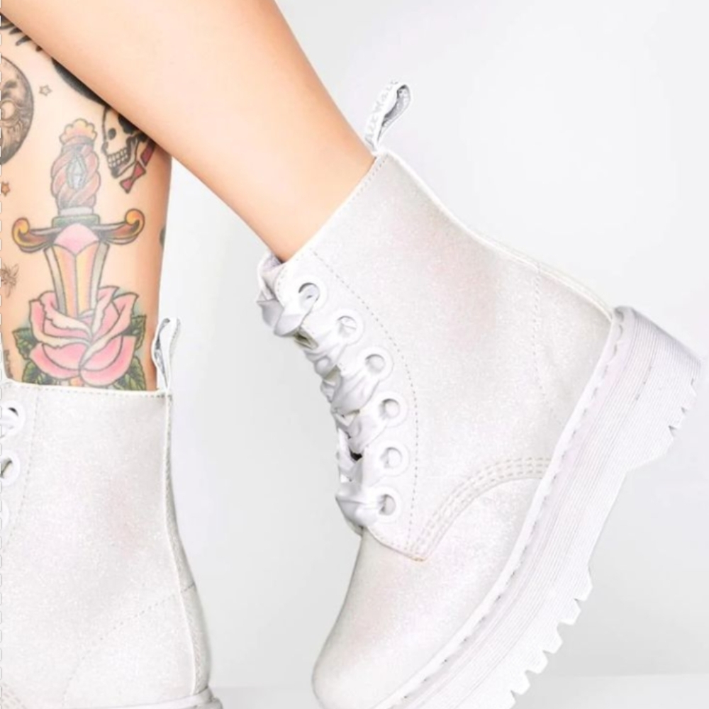 Women's White Lace-Up Boots